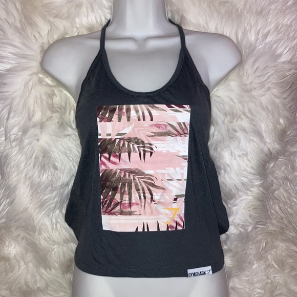 GYMSHARK Gray Palm Leaf Twisted Back Racerback Tank Top S - Picture 12 of 16